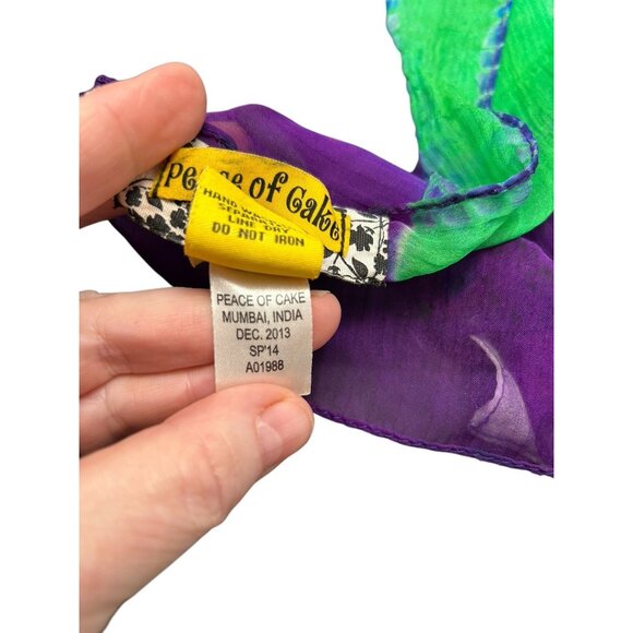 Vintage Peace of Cake Tie Dye Sheer Rectangle Neck Scarf Purple Green Blue - Picture 6 of 8